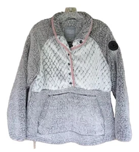 Simply Southern Womens Large Two Tone Gray Fleece Pullover Sweater w/ Pink Trim - Picture 1 of 12