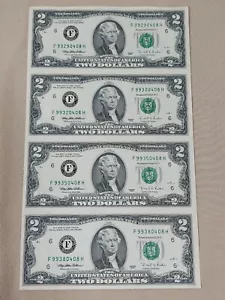 Billetes de 4 dólares de Estados Unidos de 1995 sin cortar sin circular - Imagen 1 de 10