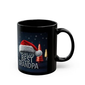 Worlds Best Grandpa with Santa hat and Christmas trees scene Mug, Gift for Him - Picture 1 of 3