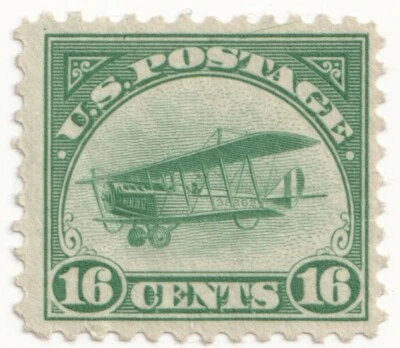 US Air Mail 1918 Curtiss Jenny 16c Green C2 Mint OG NH F/VF^ - Image 1 of 2