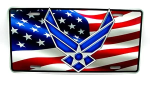AIR FORCE AMERICAN FLAG US AIR FORCE LOGO METAL NOVELTY CAR LICENSE PLATE TAG - Picture 1 of 10
