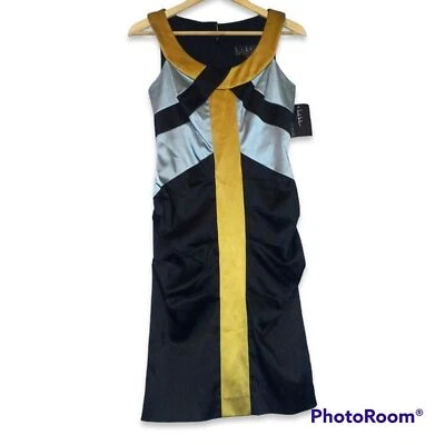 Vestido de cambio de bloques de color Nicole Miller-Talla 4-Cuello redondo-Metálico-Y2K-NUEVO Foto 1 de 4