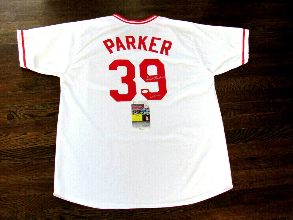DAVE PARKER COBRA CINCINNATI REDS HOF SIGNED AUTO VINTAGE HOME JERSEY JSA BEAUTY - Image 1 of 3
