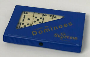 Vintage Supreme Double Six Dominoes - 28 Dominoes in Blue Vinyl Case