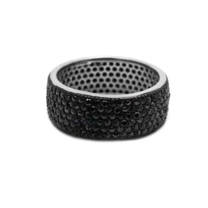 925 Sterling Silver Rhodium Plated Black CZ Pave 10mm Eternity Band Ring 5-10 - Picture 1 of 3
