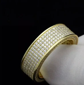 Natural Moissanite 3 CT Round Cut Cluster Men's Ring 14K Yellow Gold Plated - Picture 1 of 4