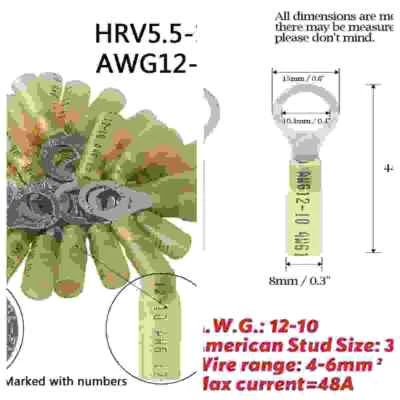 20-1000x 12-10AWG Yellow Heat Shrink Ring Terminal Wire Crimp Connector M10 Bolt - Image 1 of 4