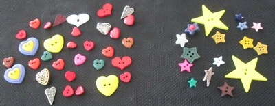 48 HEARTS & STARS NOVELTY BUTTONS FOR CRAFTS -DECOR OR HAIRBOWS DRESS IT UP - Image 1 of 3