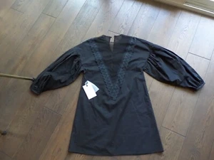 NWT Latest MERUERT TOLEGEN black knee length Lacey long puff sleeves sz S - Picture 1 of 12