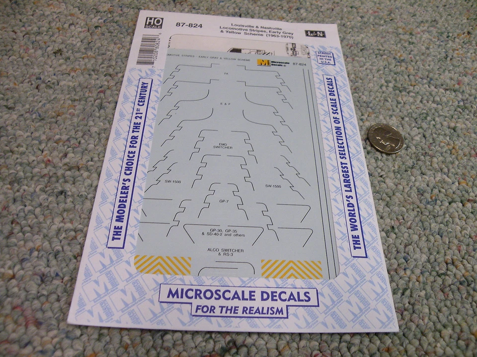 Microscale decals HO 87-824 Louisville Nashville loco stripes early grey yl  E97 - Image 1 of 1