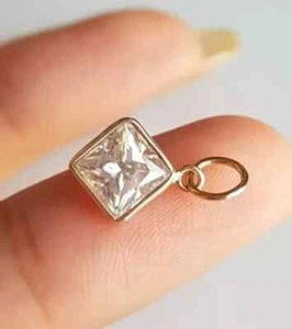 Lab Created Diamond 14K Yellow Gold Plated 1.00Ct Princess Cut Solitaire Pendant - Picture 1 of 6