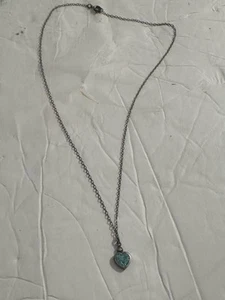 Vintage Sterling With Turquoise Heart Silver Necklace 16”  - Bild 1 von 3