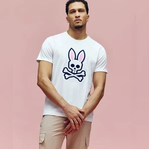 Neu! PSYCHO BUNNY 100% Pima Baumwolle weiß T-Shirt mit Logo Archive Bunny Größe 5 - Bild 1 von 6