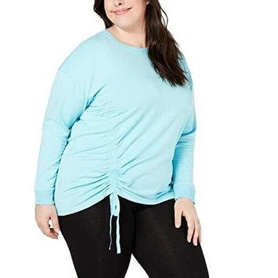 Ideology Womens Teal Blue Side Tie Pullover Top Sweatshirt Athletic Plus 3X New - Image 1 of 4