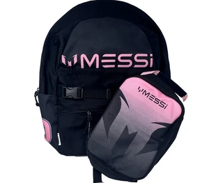 Messi Zaino e Porta Pranzo per Bambini 18" Set 2 Pezzi, Nero/Rosa MS25002 - Foto 1 di 7