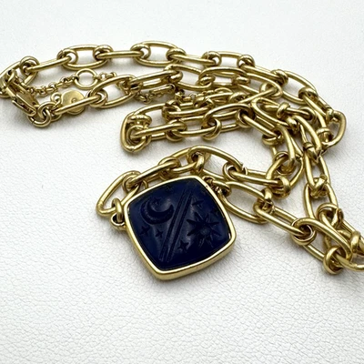 Madewell Impression Pendant Necklace Blue Resin Celestial Gold Tone Paperclip - Image 1 of 4