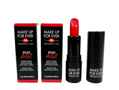 Make Up For Ever Rouge Artist Lipstick "402 Untamed Fire" Red ~ 0.03 oz x2 - Image 1 of 4