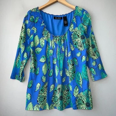 Top de malla Y2K talla mediana azul verde vibrante floral dopamina babydoll salir Foto 1 de 4