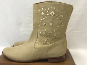 Jack Rogers Kaitlin Suede MidCalf Boot Western Flat Women 9.5 Ivory Sand Cowgirl - Picture 1 of 12