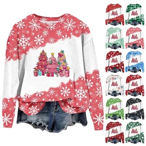 Women's Plus Size Christmas Prints Long Sleeve Pullover Casual Basic Shirts. - Picture 1 of 48
