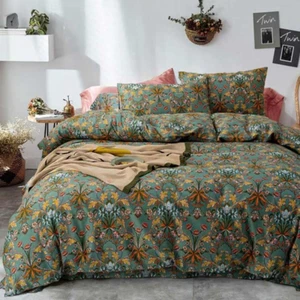 Bohemian Duvet Cover Queen Size - Boho Paisley Green Floral Pattern Printed Micr - Picture 1 of 8