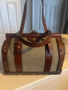 Vintage 1960s John Romaine doctor bag leather tweed lion mark brass aigner - Picture 1 of 13