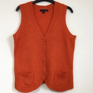 Boden maglione cardigan vintage lana arancione bottoni scollo a V maglia senza maniche gilet - Foto 1 di 16
