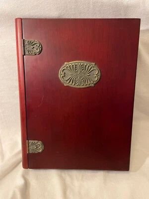 Wood Memory Keepsake Box Book with Ornate Brass Plate & Hinges Unique and Rare - Image 1 of 4