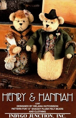 Henry & Hannah Plush Bears Craft Sewing Pattern by Indygo Junction IJ397 - Image 1 of 2