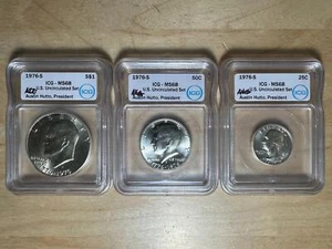 1976-S 40% Silver 3-Coin Set ICG MS 68 Hutto - Ike $1 Kennedy 50¢ Washington 25¢ - Picture 1 of 14