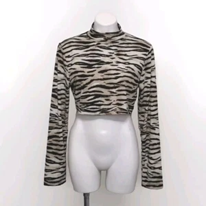 Romwe Animal Print Mock Neck Cropped Long Sleeves Top XL - Picture 1 of 8