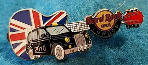 LONDON BLACK CAB TAXI CAR UNION JACK BRITISH FLAG GUITAR 2010 Hard Rock Cafe PIN - Picture 1 of 1