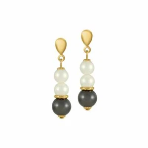 Minstrel Shell Pearl and Hematite Drop Clip On Earrings - Picture 1 of 2