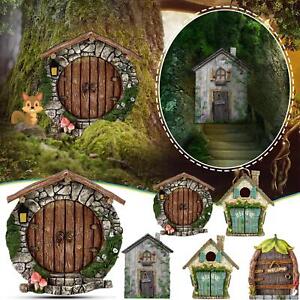 Miniature Fairy Gnome Elf Window Door Wooden Home Garden Outdoor Ornament