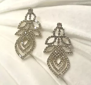 Teardrop Chandelier Silver Rhinestone Earrings, Bridal, Prom, Dangle - Picture 1 of 9