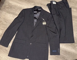 NEW JOSEPH & FEISS 100% WOOL MENS 2 PIECE SUIT PINSTRIPES JACKET 40L PANTS 34 - Picture 1 of 23