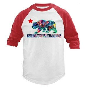Golden State California Cali Life Cali orso floreale manica 3/4 raglan - Foto 1 di 10