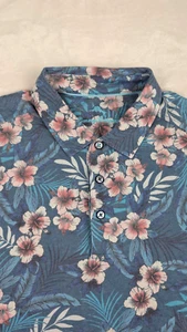 Tommy Bahama Floral Hawaiian Polo Shirt Mens sz Large Blue Pima Cotton - Picture 1 of 9
