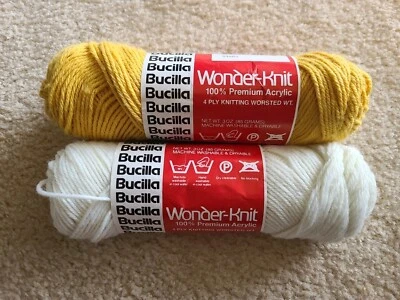 2 madejas Bucilla Wonder-Knit hilos acrílicos 3 oz oro invierno blanco ganchillo  Foto 1 de 4
