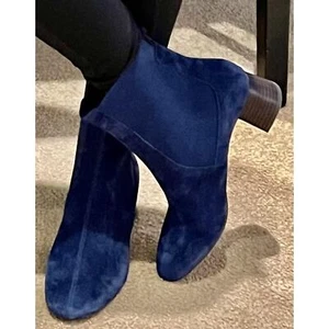 Jack Rogers Brianna Blue Suede Leather Chelsea Boots Size 11 Low Block Heel - Picture 1 of 9