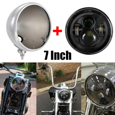 7" LED Headlight Hi/Lo Beam Housing Bucket For Harley Heritage Softail Classic Foto 1 de 4