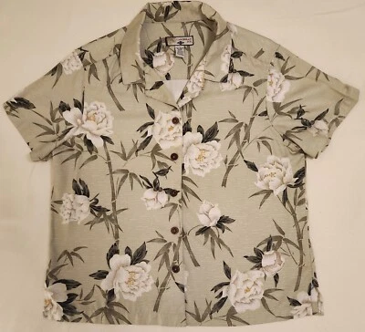 Caribbean Joe Women's Large Hawaiian Shirt-Mint Green w/White Hibiscus-Rayon - Image 1 of 4