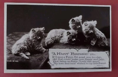 Vintage Cat Postcard, Birthday Greetings, Cute Kittens, Wildt & Kray - Image 1 of 2