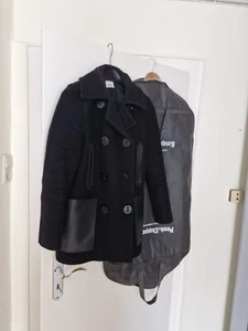 100%original BURBERRY 36 S Wolle Leder Mantel Wintermantel Cabanjacke Wollmantel - Bild 1 von 13