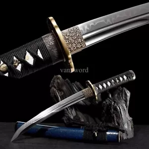 T10 Steel Clay Tempered Japanese Tanto UNOKUBI ZUKURI Brass Samurai Sword Sharp. - Picture 1 of 10