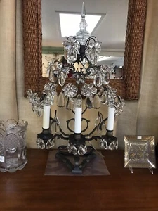 Wunderschöne französische Girandole Schmiedeeisen Lampe mit Blumenprismen - Bild 1 von 10