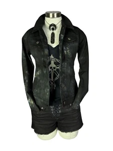 Chaqueta Negra Tripp NYC Punk Gótico Metal Biclista Blanqueada Teñida Tóxica Calavera IS9703H - Imagen 1 de 10
