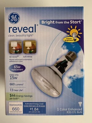 NEW GE Reveal Color Enhanced R30 CFL Bulbs #87427 660Lumens 15W Flood (50 Avail) - Image 1 of 4