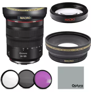 WIDE ANGLE + MACRO LENS + HD 3 FILTERS FOR Canon RF 24-105mm f/4L IS USM Lens - Picture 1 of 10