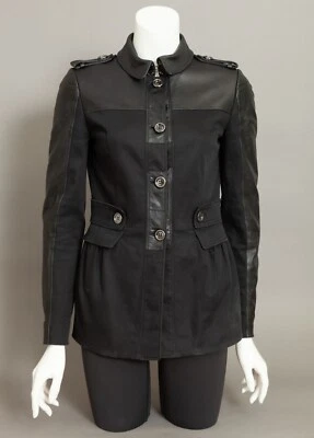 Jaqueta Burberry feminina couro de cordeiro preto algodão tamanho 6 Reino Unido - Imagem 1 de 4